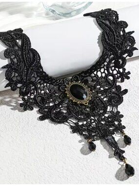 Necklace Steampunk Black Lace Gothic Hollow-Out Choker Necklace Dark Romance
